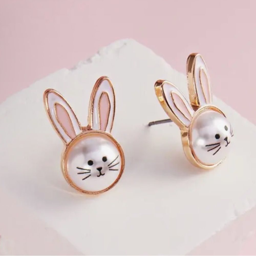 Influence New York, Easter Rabbit Pearl Post Earrings 0.75 inch